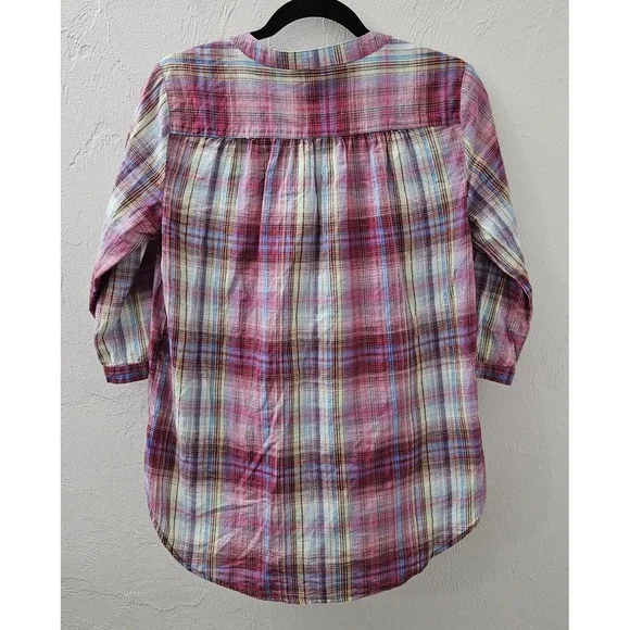 Bit & Bridle Shirt Womens Size Medium Pink Plaid Top Blouse Roll Tab 3/4 Sleeves - Picture 3 of 6